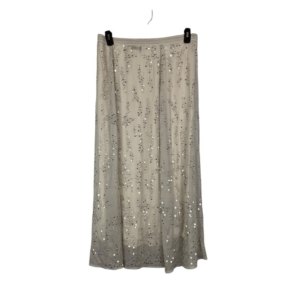 Soft Surroundings Embellished Silver Sequin Maxi Skirt Cream Beige Size M - Picture 1 of 6